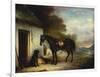 Mr Stuart's Favourite Hunter, Vagabond and His Flatcoated Retriever, Nell by a Cottage Door-John Ferneley, Sr-Framed Giclee Print