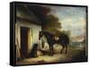 Mr. Stuart's Favourite Hunter, Vagabond' and His Flatcoated Retriever, Nell, by a Cottage Door-John E. Ferneley-Framed Stretched Canvas