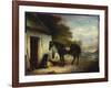 Mr. Stuart's Favourite Hunter, Vagabond' and His Flatcoated Retriever, Nell, by a Cottage Door-John E. Ferneley-Framed Giclee Print