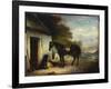 Mr. Stuart's Favourite Hunter, Vagabond' and His Flatcoated Retriever, Nell, by a Cottage Door-John E. Ferneley-Framed Giclee Print