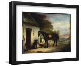 Mr. Stuart's Favourite Hunter, Vagabond' and His Flatcoated Retriever, Nell, by a Cottage Door-John E. Ferneley-Framed Giclee Print