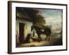 Mr. Stuart's Favourite Hunter, Vagabond' and His Flatcoated Retriever, Nell, by a Cottage Door-John E. Ferneley-Framed Giclee Print