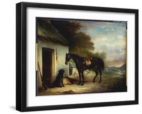 Mr. Stuart's Favourite Hunter, Vagabond' and His Flatcoated Retriever, Nell, by a Cottage Door-John E. Ferneley-Framed Giclee Print