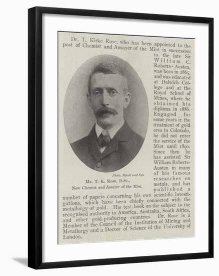 Mr T K Rose, Dsc, New Chemist and Assayer of the Mint-null-Framed Giclee Print