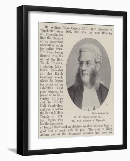 Mr W Blake Odgers, QC, the New Recorder of Plymouth-null-Framed Giclee Print