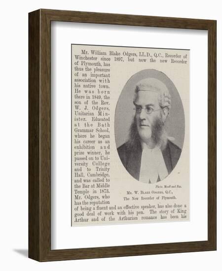 Mr W Blake Odgers, QC, the New Recorder of Plymouth-null-Framed Giclee Print