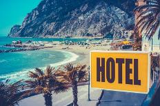 Retro Euro Beach Hotel Sign-mrdoomits-Photographic Print