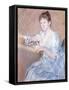 Mrs. Alexander J. Cassat in a Blue Evening Gown Seated at a Tapestry Frame-Mary Cassatt-Framed Stretched Canvas