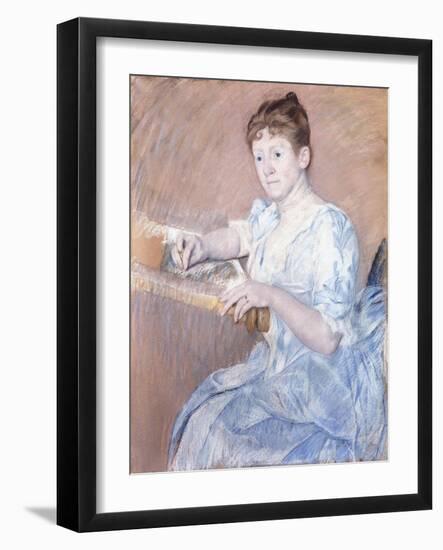 Mrs. Alexander J. Cassat in a Blue Evening Gown Seated at a Tapestry Frame-Mary Cassatt-Framed Giclee Print