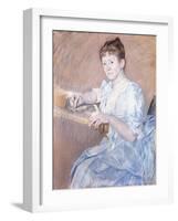 Mrs. Alexander J. Cassat in a Blue Evening Gown Seated at a Tapestry Frame-Mary Cassatt-Framed Giclee Print
