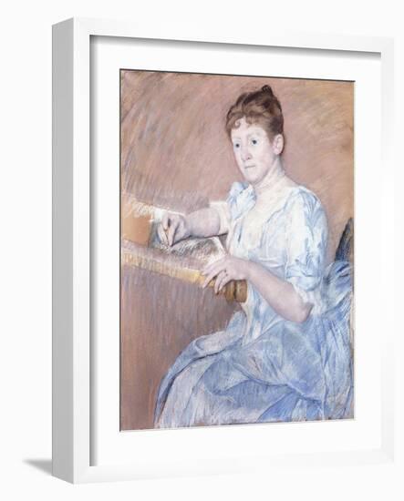 Mrs. Alexander J. Cassat in a Blue Evening Gown Seated at a Tapestry Frame-Mary Cassatt-Framed Giclee Print