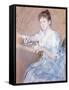 Mrs. Alexander J. Cassat in a Blue Evening Gown Seated at a Tapestry Frame-Mary Cassatt-Framed Stretched Canvas