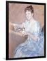 Mrs. Alexander J. Cassat in a Blue Evening Gown Seated at a Tapestry Frame-Mary Cassatt-Framed Giclee Print