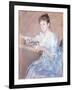 Mrs. Alexander J. Cassat in a Blue Evening Gown Seated at a Tapestry Frame-Mary Cassatt-Framed Giclee Print