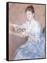 Mrs. Alexander J. Cassat in a Blue Evening Gown Seated at a Tapestry Frame-Mary Cassatt-Framed Stretched Canvas