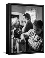 Mrs. Alfonso La Falce Kissing Baby Son at Family Reunion Dinner-Ralph Morse-Framed Stretched Canvas