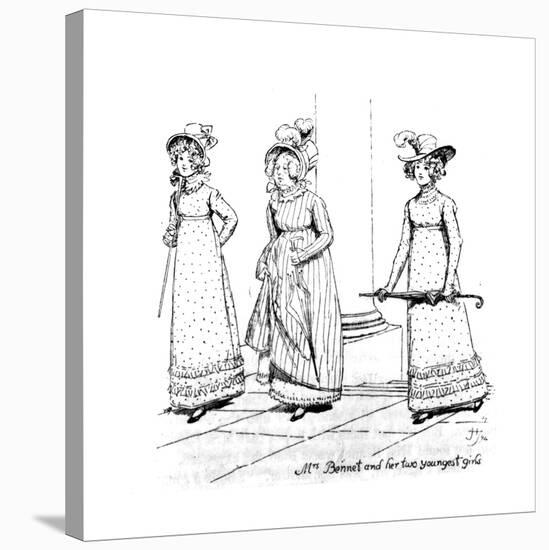 Mrs. Bennet and Her Two Youngest Girls', Illustration from 'Pride and Prejudice' by Jane Austen,…-Hugh Thomson-Stretched Canvas