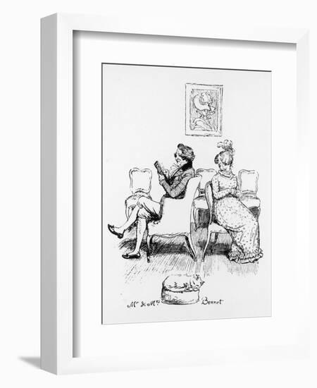 Mrs Bennet Turns to Speak to Her Husband Who is Reading a Book-Hugh Thomson-Framed Photographic Print