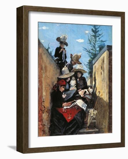 Mrs. Clementina Fiorini with Her Daughters in Poggio Piano, 1887-Silvestro Lega-Framed Giclee Print