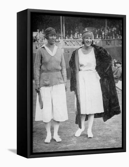 Mrs Mallory and Suzanne Lenglen before their Famous First Final at the 'New' Wimbledon, 1922-null-Framed Stretched Canvas