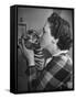 Mrs. Martini, Wife of the Bronx Zoo Lion Keeper, Kissing a Tiger Cub-Alfred Eisenstaedt-Framed Stretched Canvas