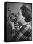 Mrs. Martini, Wife of the Bronx Zoo Lion Keeper, Kissing a Tiger Cub-Alfred Eisenstaedt-Framed Stretched Canvas