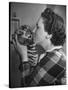 Mrs. Martini, Wife of the Bronx Zoo Lion Keeper, Kissing a Tiger Cub-Alfred Eisenstaedt-Stretched Canvas
