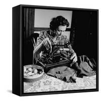 Mrs. Milton D. Phillips Sewing Clothes for Her Family to Stretch the Budget-null-Framed Stretched Canvas