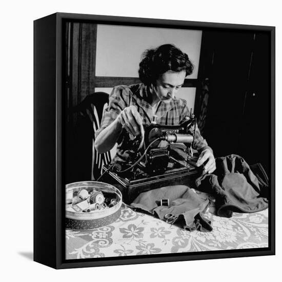 Mrs. Milton D. Phillips Sewing Clothes for Her Family to Stretch the Budget-null-Framed Stretched Canvas