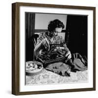 Mrs. Milton D. Phillips Sewing Clothes for Her Family to Stretch the Budget-null-Framed Photographic Print