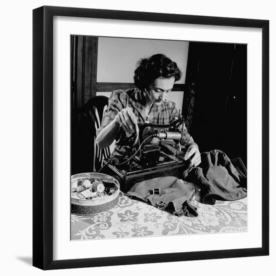 Mrs. Milton D. Phillips Sewing Clothes for Her Family to Stretch the Budget-null-Framed Photographic Print