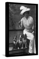 Mrs. Rhoades and Her Three Boston Terriers-null-Stretched Canvas