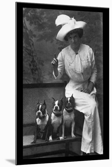 Mrs. Rhoades and Her Three Boston Terriers-null-Mounted Art Print