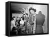 Mrs. Ryie Yoshizawa teaching a dressmaking class to women students at Manzanar, 1943-Ansel Adams-Framed Stretched Canvas