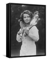 Mrs Tudor-Williams with One of Her Basenjis Kwango of the Congo-Thomas Fall-Framed Stretched Canvas