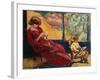 Mrs. Valtat Sewing and Her Son Jean; Mme. Valtat Cousant Et Son Fils Jean, (Oil on Canvas)-Louis Valtat-Framed Giclee Print