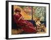 Mrs. Valtat Sewing and Her Son Jean; Mme. Valtat Cousant Et Son Fils Jean, (Oil on Canvas)-Louis Valtat-Framed Giclee Print