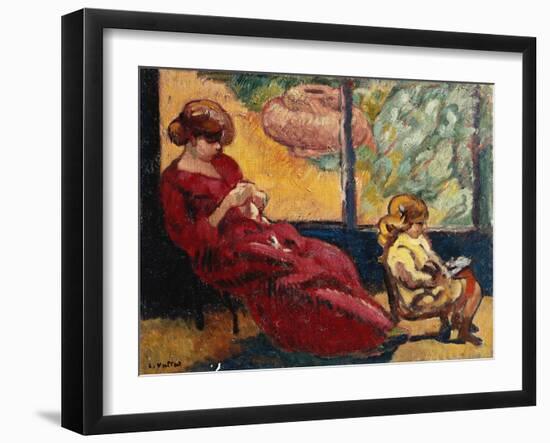 Mrs. Valtat Sewing and Her Son Jean; Mme. Valtat Cousant Et Son Fils Jean, (Oil on Canvas)-Louis Valtat-Framed Giclee Print