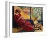 Mrs. Valtat Sewing and Her Son Jean; Mme. Valtat Cousant Et Son Fils Jean, (Oil on Canvas)-Louis Valtat-Framed Giclee Print