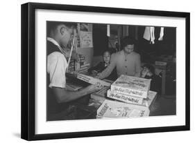 Mrs. Yaeko Nakamura and Family Buying Toys with Fred Moriguchi-Ansel Adams-Framed Art Print