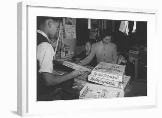 Mrs. Yaeko Nakamura and Family Buying Toys with Fred Moriguchi-Ansel Adams-Framed Art Print