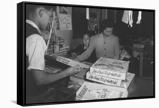 Mrs. Yaeko Nakamura and Family Buying Toys with Fred Moriguchi-Ansel Adams-Framed Stretched Canvas