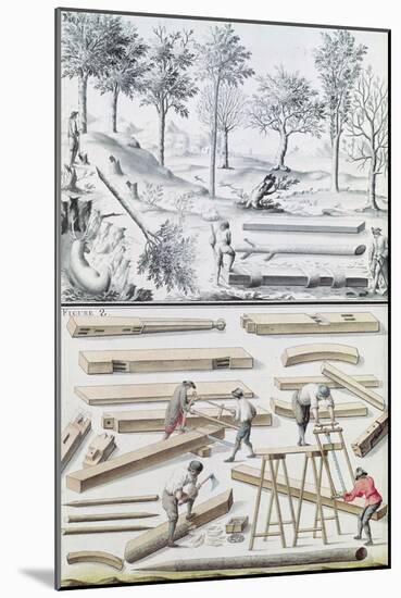 Ms 131K Different Species of Tree and Sawing Logs, from 'Traite De Fortifications'-Claude Masse-Mounted Giclee Print