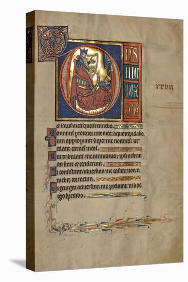 Ms 322 F.28R, Psalm 26, Initial D, David Harping before Saul, Illustration from the 'De Brailes…-William de Brailes-Stretched Canvas