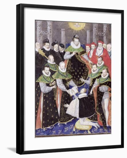 Ms 408/1574 Henri III (1551-89) at the First Chapter of the Holy Spirit-French School-Framed Giclee Print