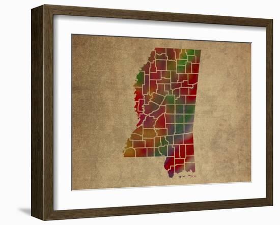 MS Colorful Counties-Red Atlas Designs-Framed Giclee Print