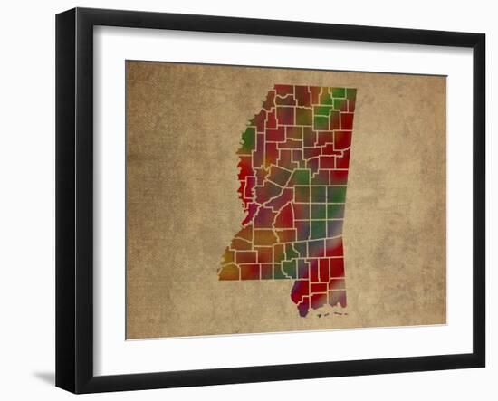 MS Colorful Counties-Red Atlas Designs-Framed Giclee Print