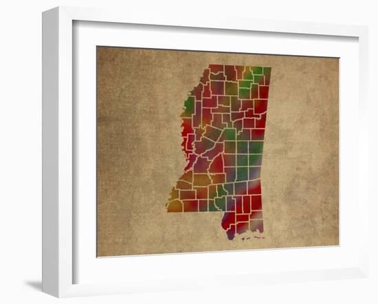 MS Colorful Counties-Red Atlas Designs-Framed Giclee Print