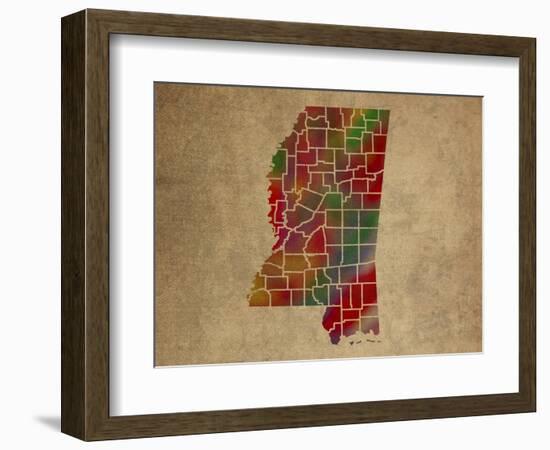 MS Colorful Counties-Red Atlas Designs-Framed Giclee Print