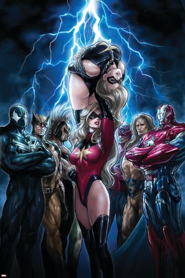 Ms. Marvel No.44 Cover: Ms. Marvel, Spider-Man, Iron Patriot, Wolverine, Ares, Hawkeye and Sentry-Sana Takeda-Lamina Framed Poster